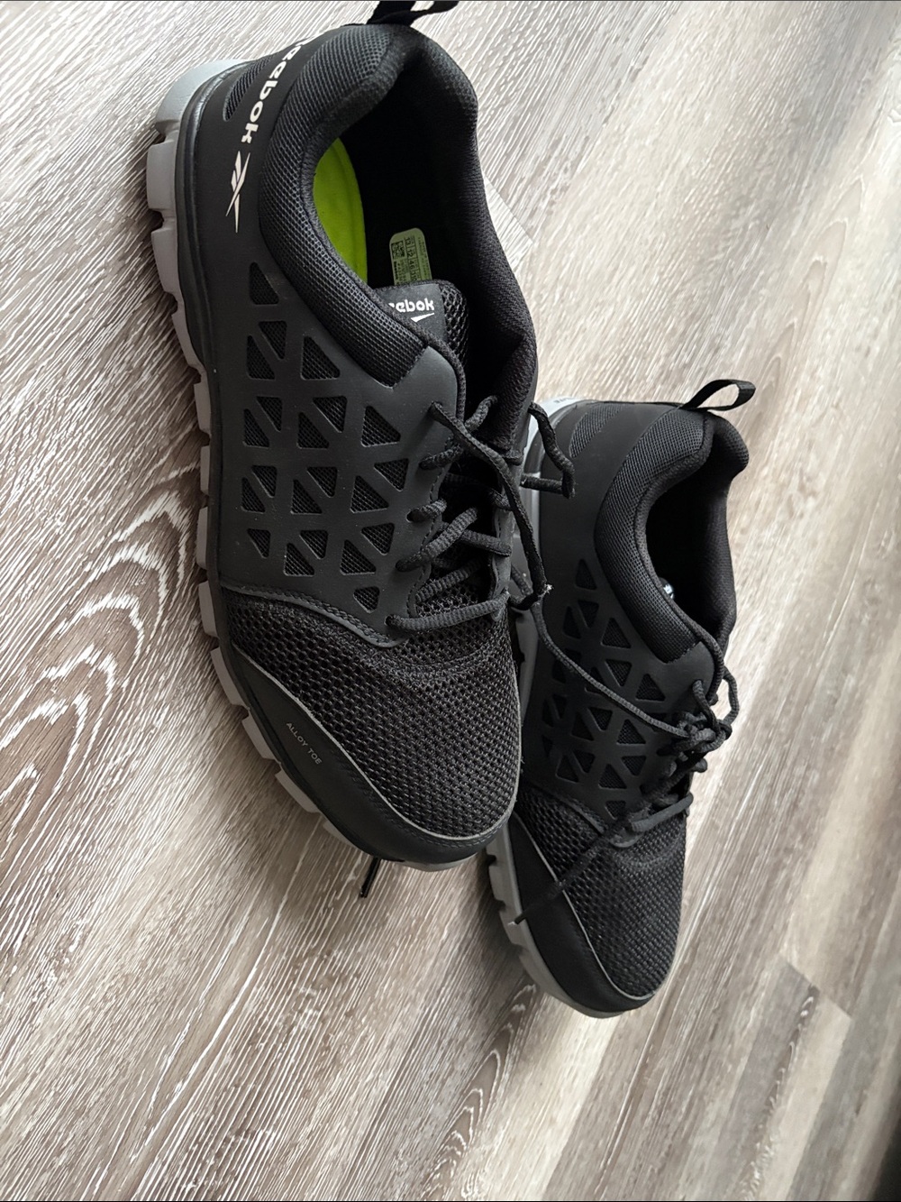 Reebok Men's Black Steel Toe Shoes with Gray Outsole and Lime Insole